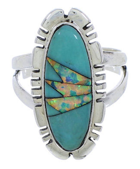 Genuine Silver Turquoise And Opal Inlay Ring Size 6-3/4 TX38145